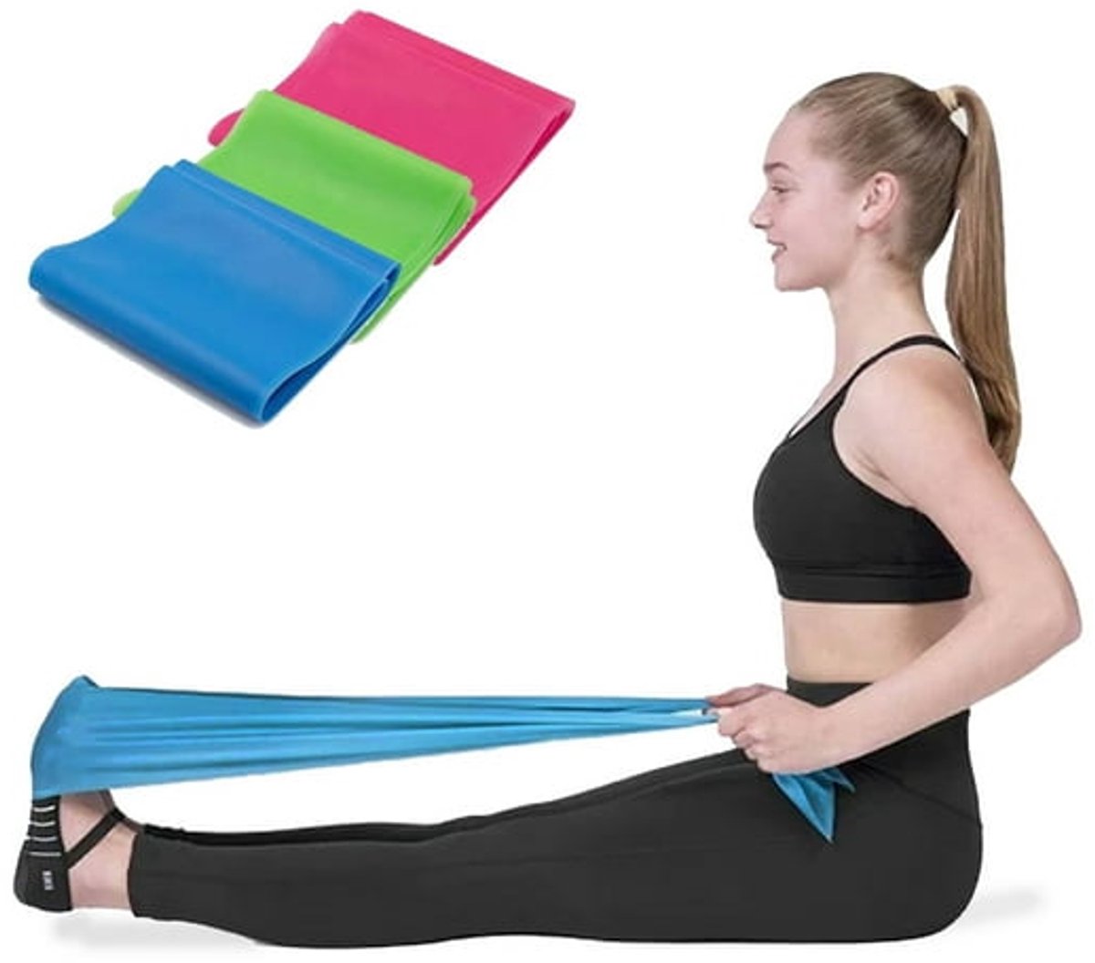 3 Items - Resistance Band - Yoga Stretch Band - Shoulder Resistance Band - Fitness Band (Blue + Red + Green) - Image 4