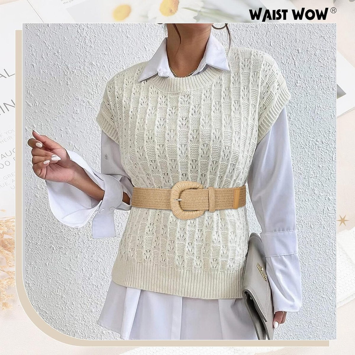 Belts - Women's stretch straw belts - Fashionable Bohemian belts - Rattan belts Raffia women's belts - Image 5