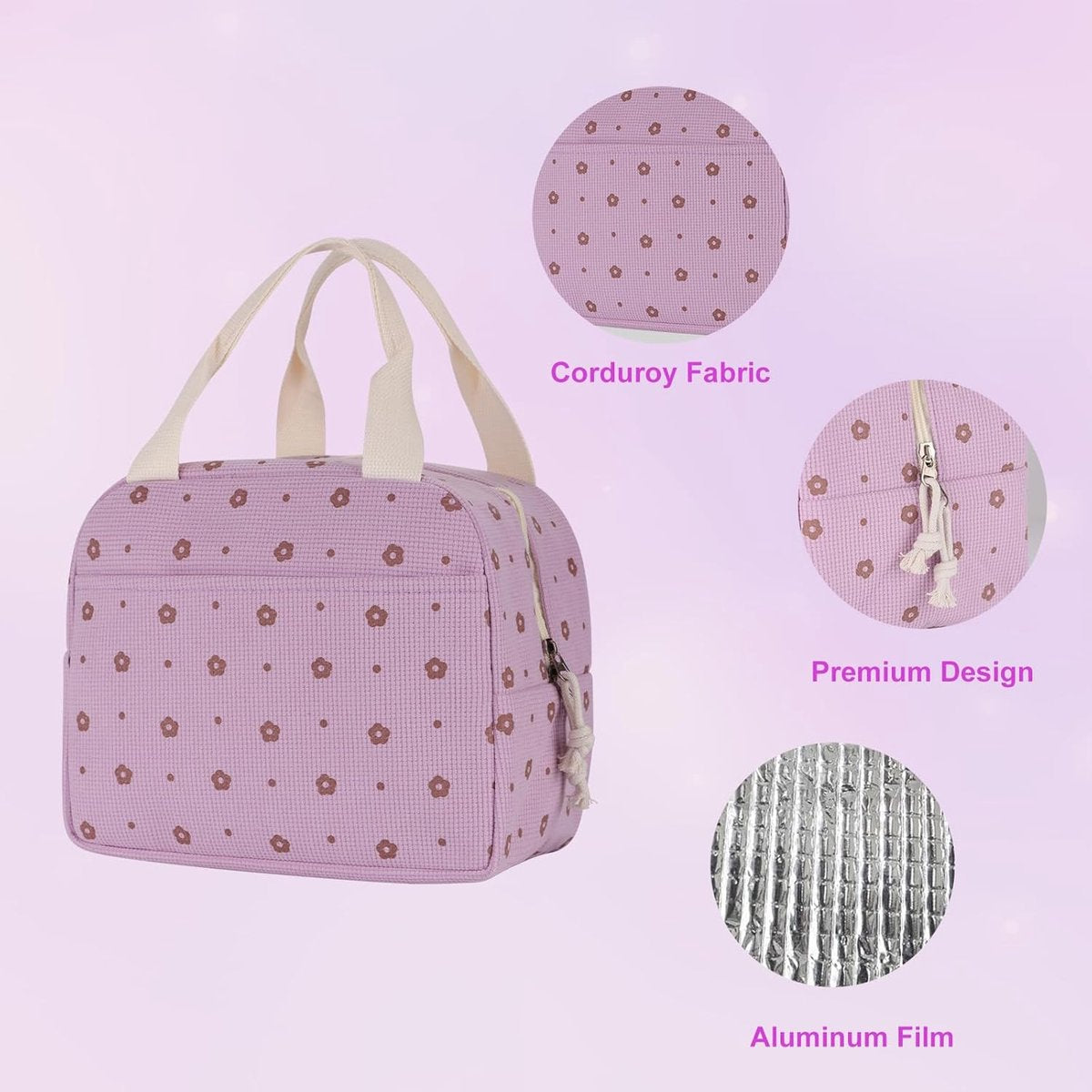 Cooler Bags - Lunch Bag - Handle Strap - Cooler Bag - Lunch Bag - Insulated Cooler Bag - Picnic Bag - 25.5*21*17cm - Suitable for work, office, travel and picnics(Purple) - Image 5