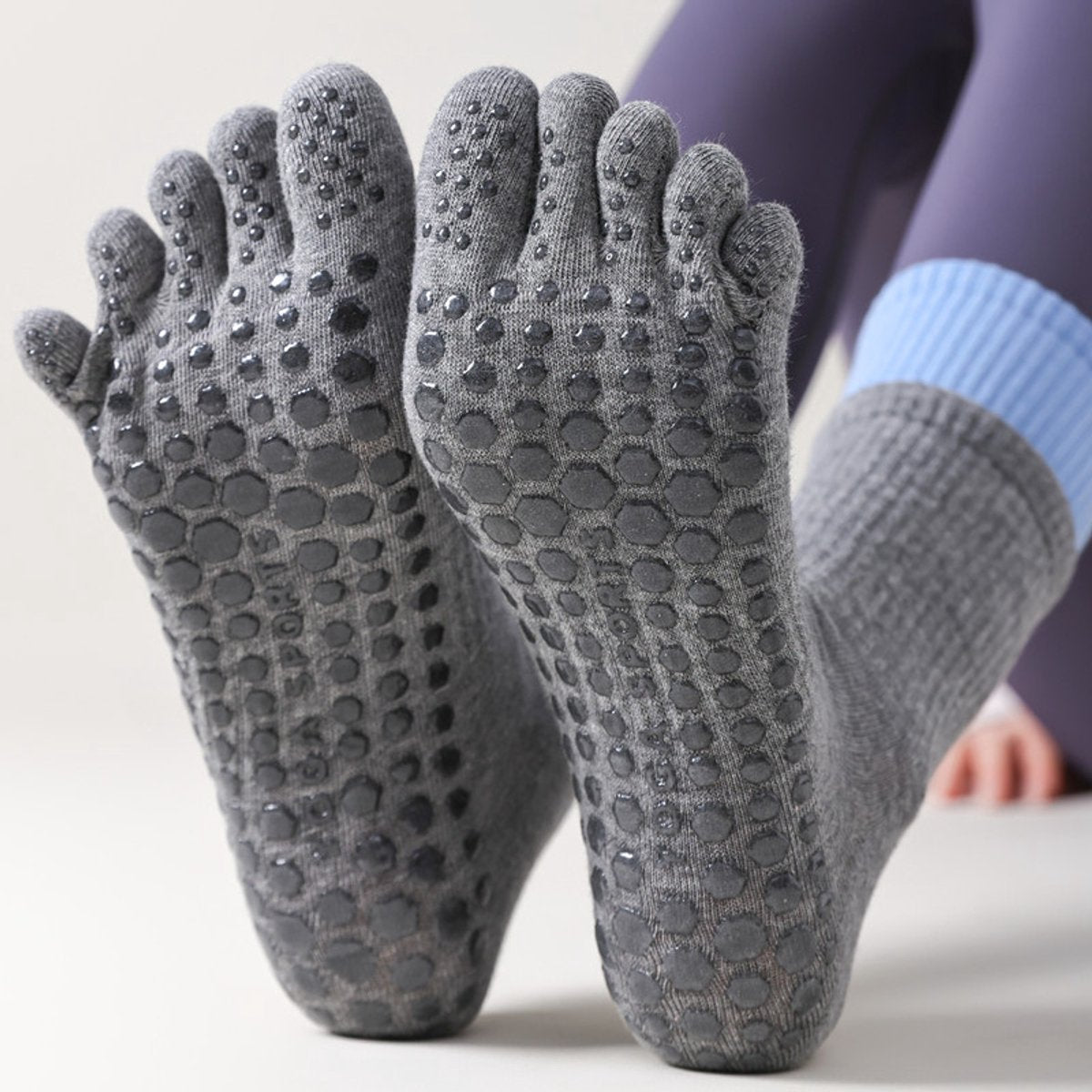 Yoga Socks (2 pairs) - Five Finger Yoga Socks - Non-slip Socks - Toe Socks - Pilates Socks - Suitable for Sports - Fitness - Dance - Gray - Image 3