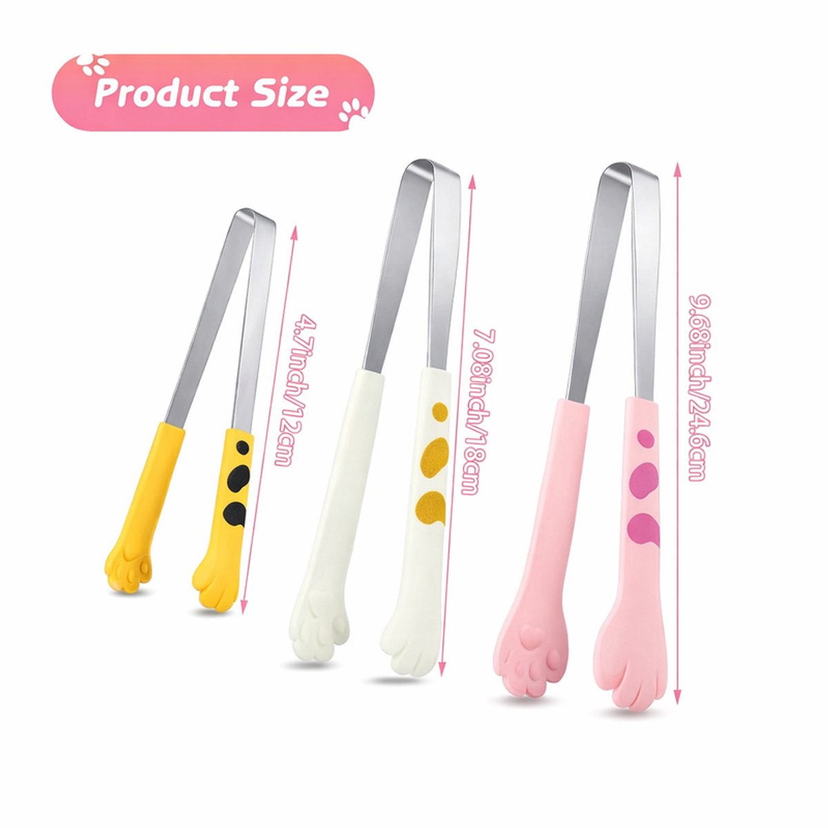 Stainless Steel Kitchen Tongs - Cute Kitchen Tongs for Food - Cute Kitchen Accessories - For Toasting Toast, Bagels, Grilling, etc. - Available in 3 Sizes (Yellow, Pink, White) - Image 5