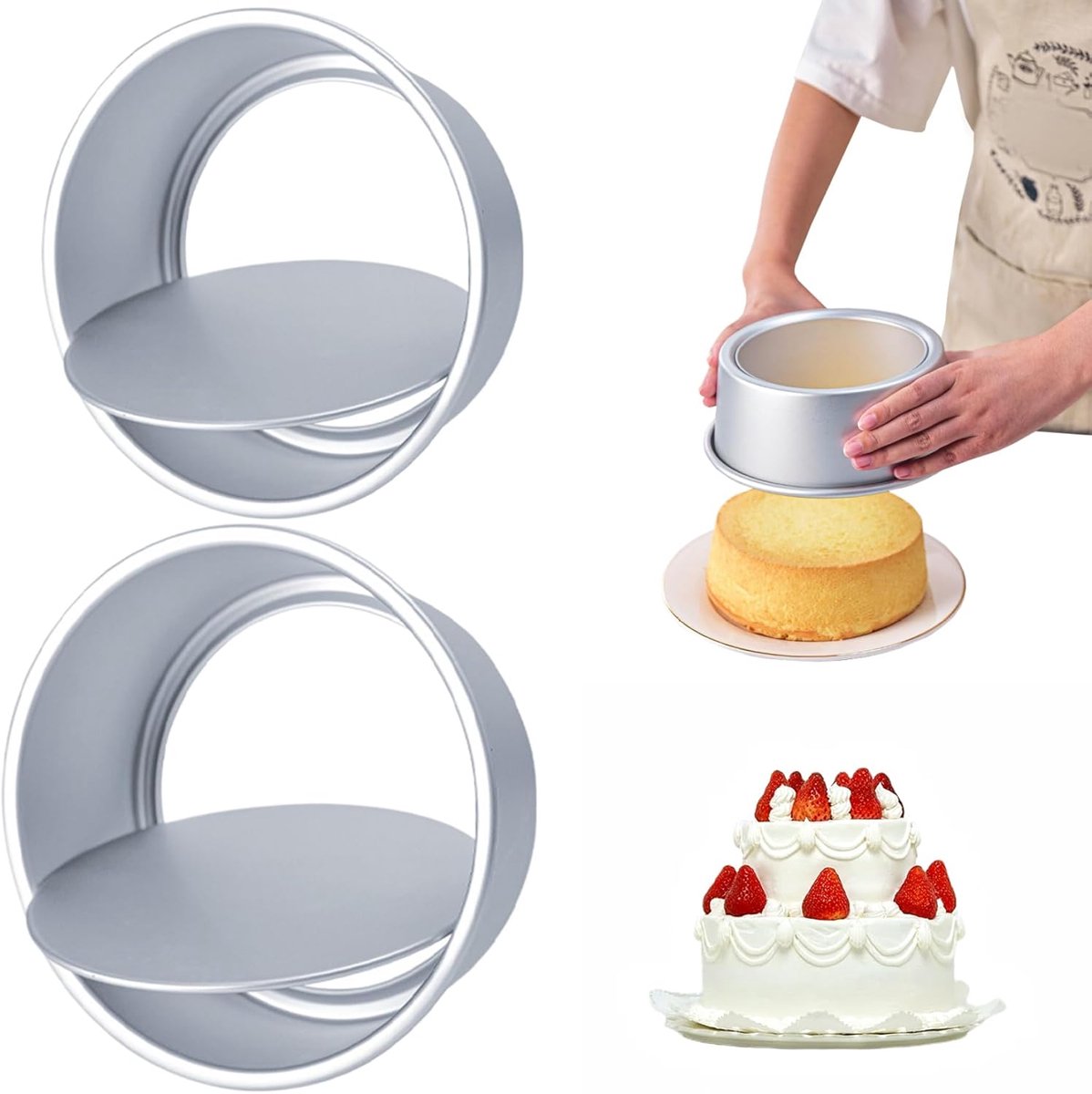 Cake Pans - 2-Piece Set - Round Cake Pans - Non-Stick Baking Pans - Aluminum Baking Pans 15cm and 20cm - Baking Pans with Removable Base - Round Pans - Baking Tools - Image 6