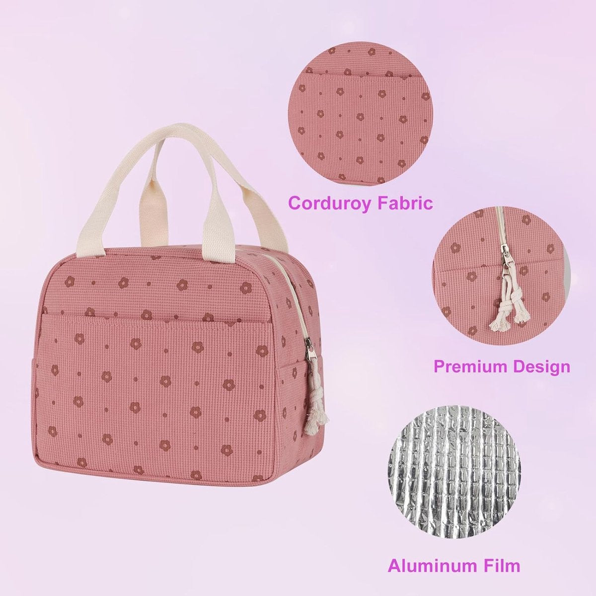 Cooler Bags - Lunch Bag - Handle Strap - Cooler Bag - Lunch Bag - Insulated Cooler Bag - Picnic Bag - 25.5*21*17cm - Suitable for work, office, travel and picnics(Pink) - Image 5