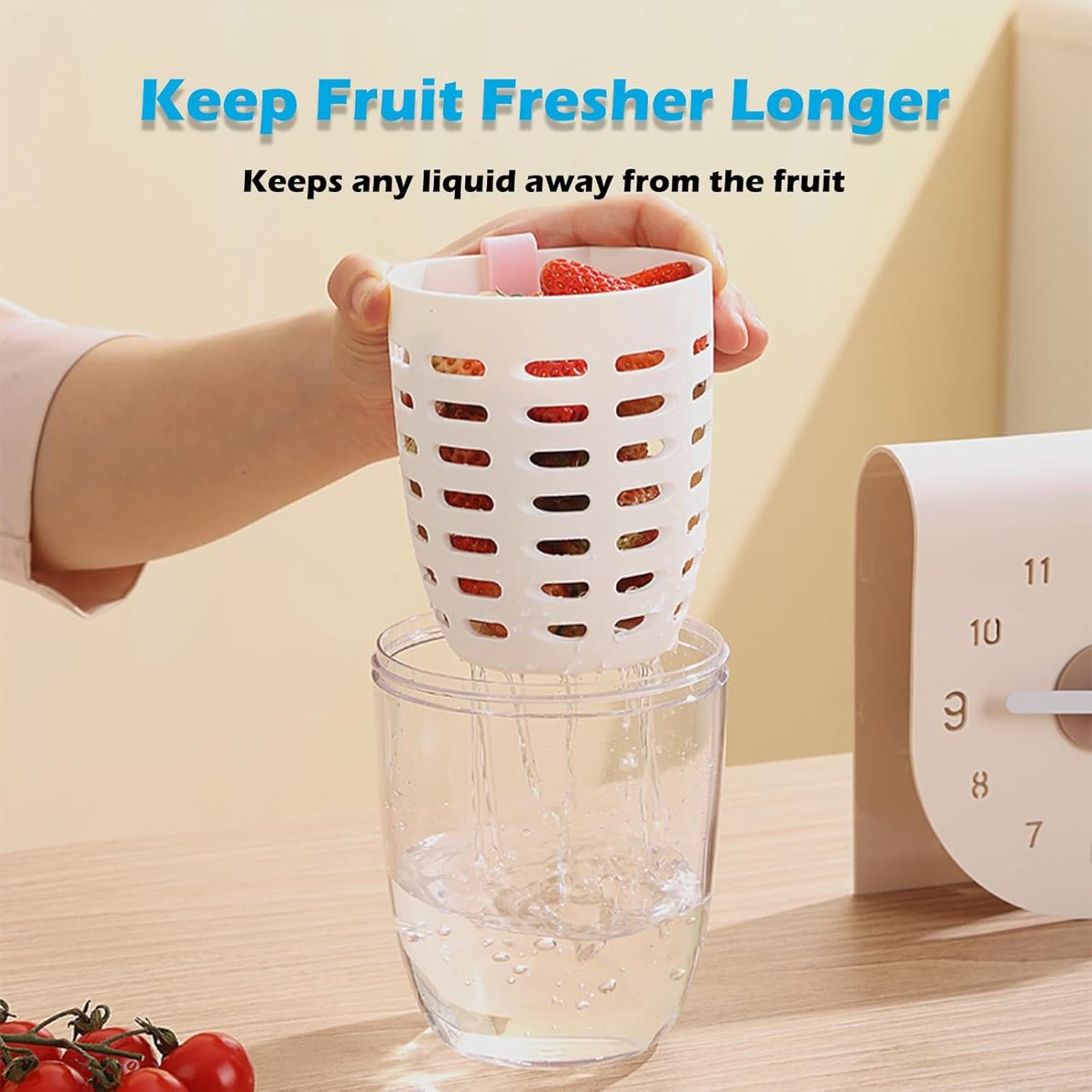 Fruit Bowl - Salad Bowl - Leakproof reusable food container with lid and draining basket - Suitable for work, school, and travel. - 650 ml (Purple) - Image 6