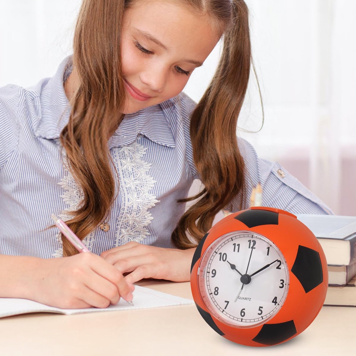 Football Alarm Clock - Silent Non-Ticking Desk Clock | Kids Bedside Clock | Cute football design, easy-to-read analog display, perfect for kids' bedrooms, great birthday gift for boys and girls - Orange - Image 7