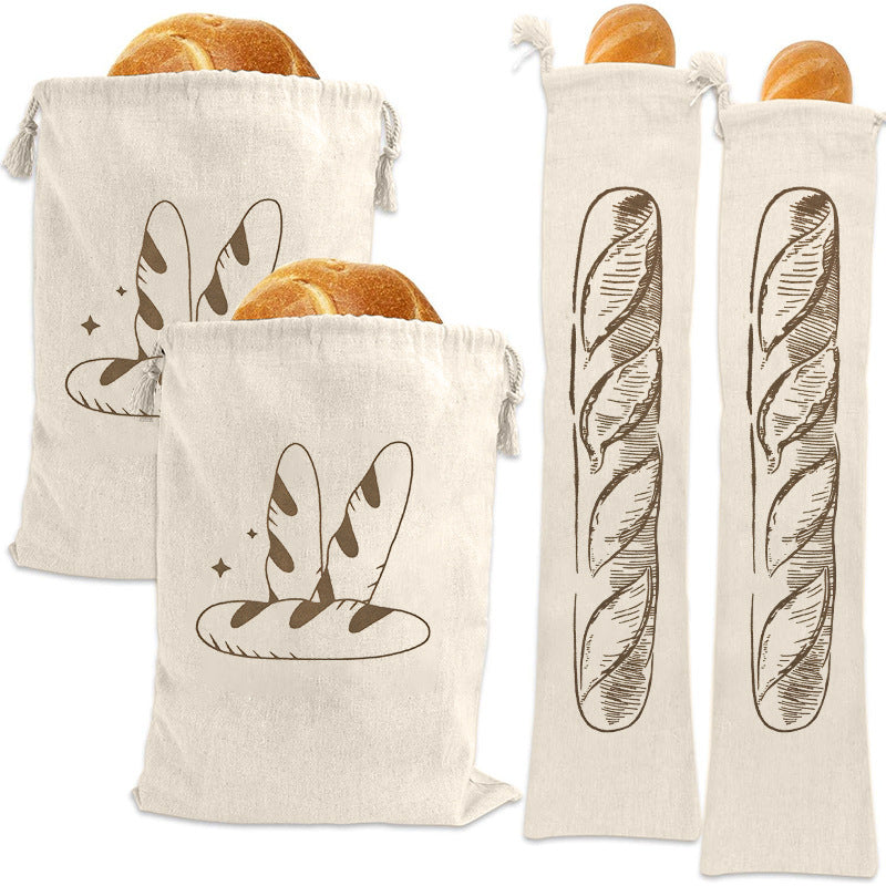 Bread Bag | Pack of 4 - Reusable Bread Bags - Drawstring Bread Bags - Storage Bags - Washable Fabric Bread Bags - Breathable Cotton - For Homemade Bread, Baguettes, and Other Pastries(Black)