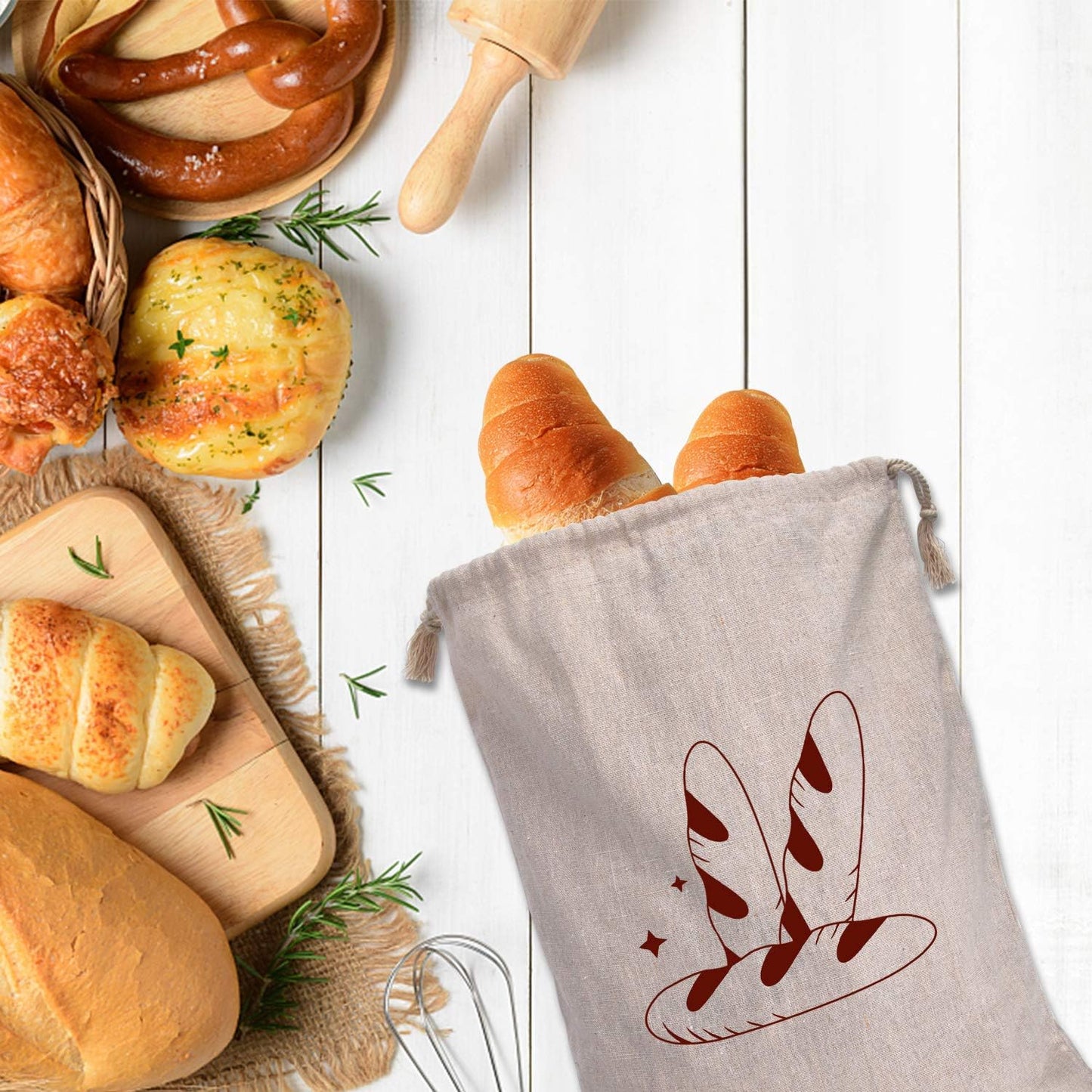 Bread Bag | Pack of 4 - Reusable Bread Bags - Drawstring Bread Bags - Storage Bags - Washable Fabric Bread Bags - Breathable Cotton - For Homemade Bread, Baguettes, and Other Pastries (Coffee Brown) - Image 5