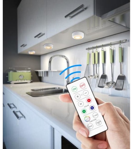 LED spotlight set - 6 stylish lights with dimming function and 2 practical remote controls - Night lights with colour change - Lights with remote controls - Suitable for kitchens, bedrooms, etc. - Image 5