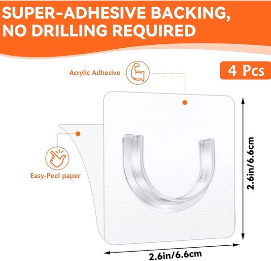 Shower rod bracket - Curtain bracket - Self-adhesive rod mounting without drilling - Transparent rod hook - Mounting stickers (8 pieces) - Image 5