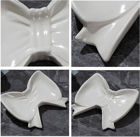 Bow Soap Dish - Ceramic Soap Organizer with Pink Bow - Bathroom Decor, Sponge Holder for Sink, Jewelry Storage Box, Bathroom Accessories for Countertop (White) - Image 7