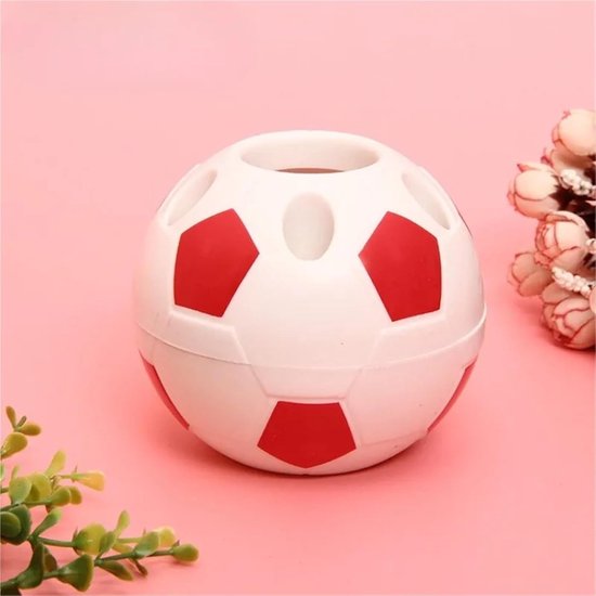 Multifunctional pen holder - football-shaped pen holder - student pen holder - plastic pen holder - storage box for toothpaste and toothbrush - red - Image 2