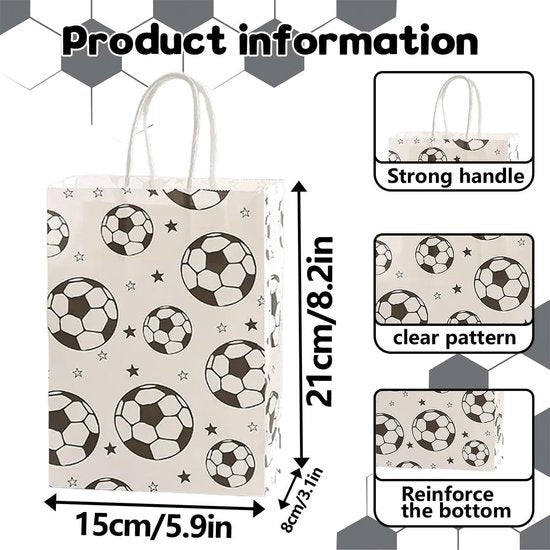 Football Party Paper Bags - Pack of 12 - Football Goodie Bags with Handles - Football Gift Bags for Football Theme Party Supplies (White - 21*15*8cm) - Image 5