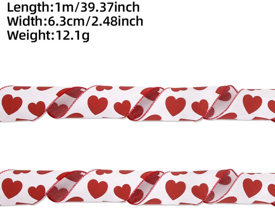 Valentine's Day Ribbons - 3 Rolls - Handmade Ribbons - Heart Pattern - Natural Texture - Suitable for wrapping flowers and party decorations (1m) - Image 7