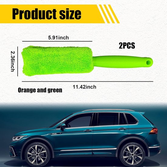 Brushes - Set of 2 soft microfiber metal-free car rim and wheel brushes - Scratch-free tire brushes - for cleaning wheels - Universal accessory for washing car tires (orange and green) - Image 4