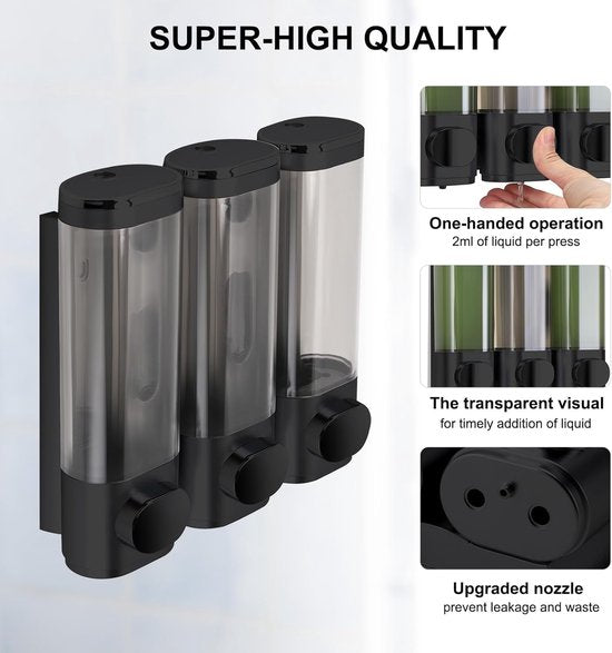3 Wall-Mounted Soap Dispensers No Drilling Required - Drip-Proof for Gel, Shampoo, and Lotion - White - Image 3