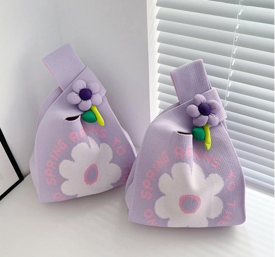Storage bag - Knitted bag - Floral handbag - Exquisite souvenir - Snack bag - Practical and versatile - Knitted - Bucket bag - Set of 2 - Image 4