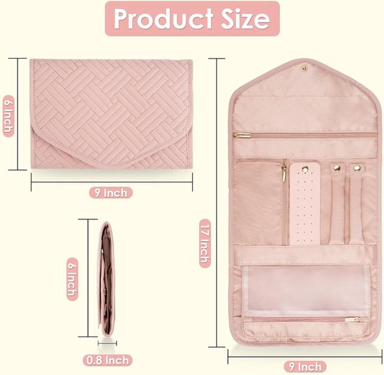 Storage Bag - Travel Jewelry Storage Bag - Tangle-Free - Foldable - Small Jewelry Roll - Luggage Accessory - For Necklaces, Earrings, Rings, Bracelets, Watches - Pink - Image 5