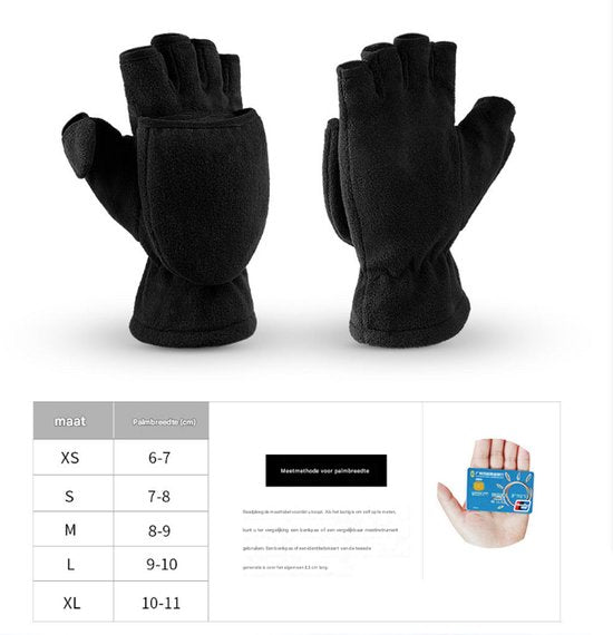 Unisex warm fleece gloves with fold-over top - Half-finger gloves - Warm gloves - Half-finger design - Suitable for writing, cycling, photo sessions with your partner - Winter gloves - Winter gift - Warm - Black M - Image 6