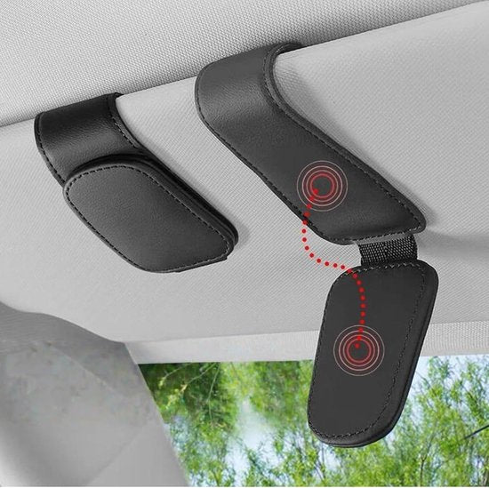 Car sun visor glasses holder - magnetic leather sunglasses holder - car sun visor accessories - bill holder (black) - Image 7