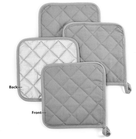 4-Piece Heat Insulation Mat Made of Pure Cotton - Silver Coated - Oil-Repellent - Heat Insulation Mat - Baking Towel - Pot Holder - Kitchen Oven Household Heat-Resistant Anti-Scald Placemat - Image 3