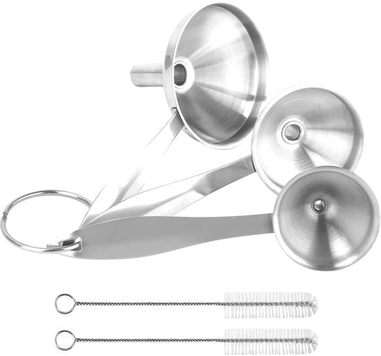 Stainless Steel Funnel Set - Set of 3 - Kitchen Funnels - Various Sizes - Funnels with Long Handles - With 2 Cleaning Brushes - Diameter: 7.5cm/5.5cm/4.5cm - Suitable for kitchen bottles, thermoses, small spice powders and k - Image 7