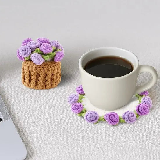 Coasters - Mini Basket Included - Floral Coasters - Vintage Rose Design - Suitable for coffee tables, weddings, housewarming parties, birthdays, etc.(Purple) - Image 2