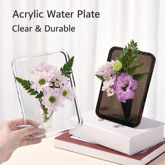 Vase - Minimalist Home Decor Vase - Cute Flower Stand - Photo Frame Style - Acrylic Material - 8 x 6 Inches, Suitable for Tabletop(Gray Version) - Image 6