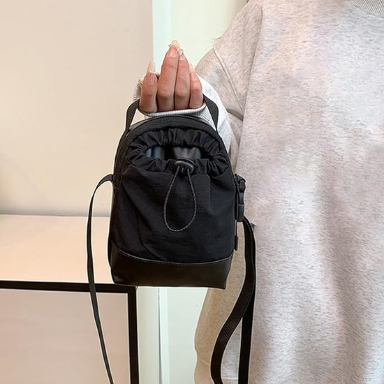 Women's shoulder bag - casual bag - adjustable canvas bag with drawstring - suitable for daily commuting and travel.(Black) - Image 4