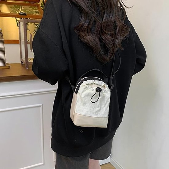 Women's shoulder bag - casual bag - adjustable canvas bag with drawstring - suitable for daily commuting and travel.(White) - Image 4