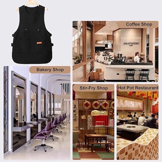 Apron - Vest-style apron - Baking and kitchen tools - Waterproof - Stain-resistant - Unisex - Black - Image 6