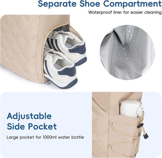 Tennis Bag – Extra Large Sports Bag with Shoe Compartment – Suitable for 2-4 Rackets – Waterproof and Lightweight – Unisex(Beige) - Image 6