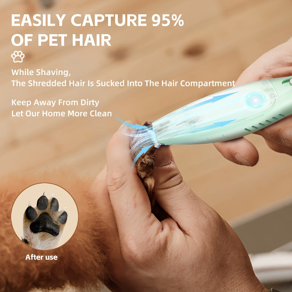 Small Animal Hair Trimmer-Hair Suction Cup-Rechargeable-Quiet-Green-1st - Image 5