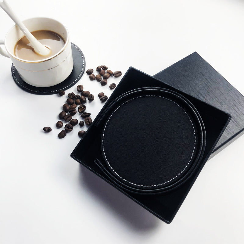 Coaster set - Leather coaster set with storage box - Black - 5 pieces - Image 3