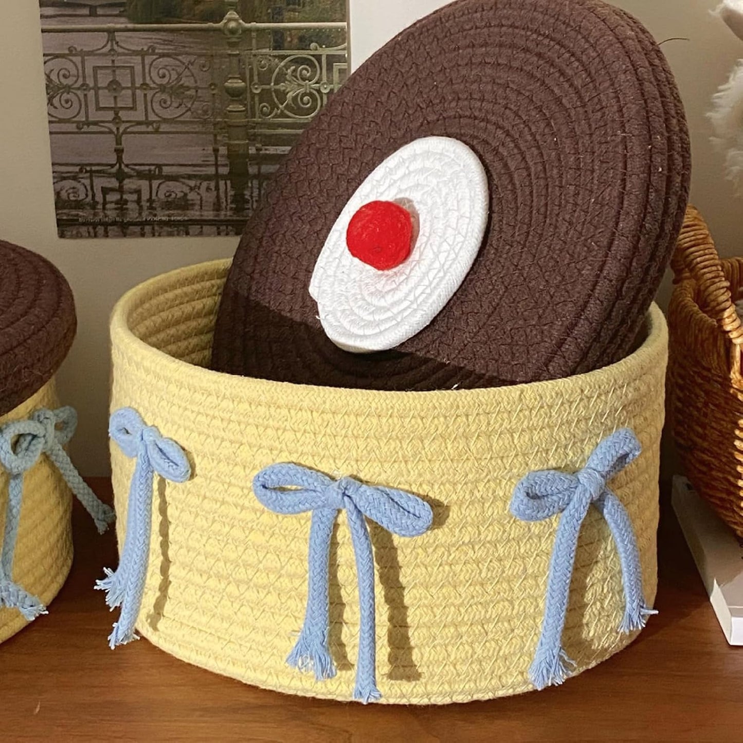 Storage Basket - Woven Cotton - Dustproof Desk Ornaments - 1 Pack - Image 5