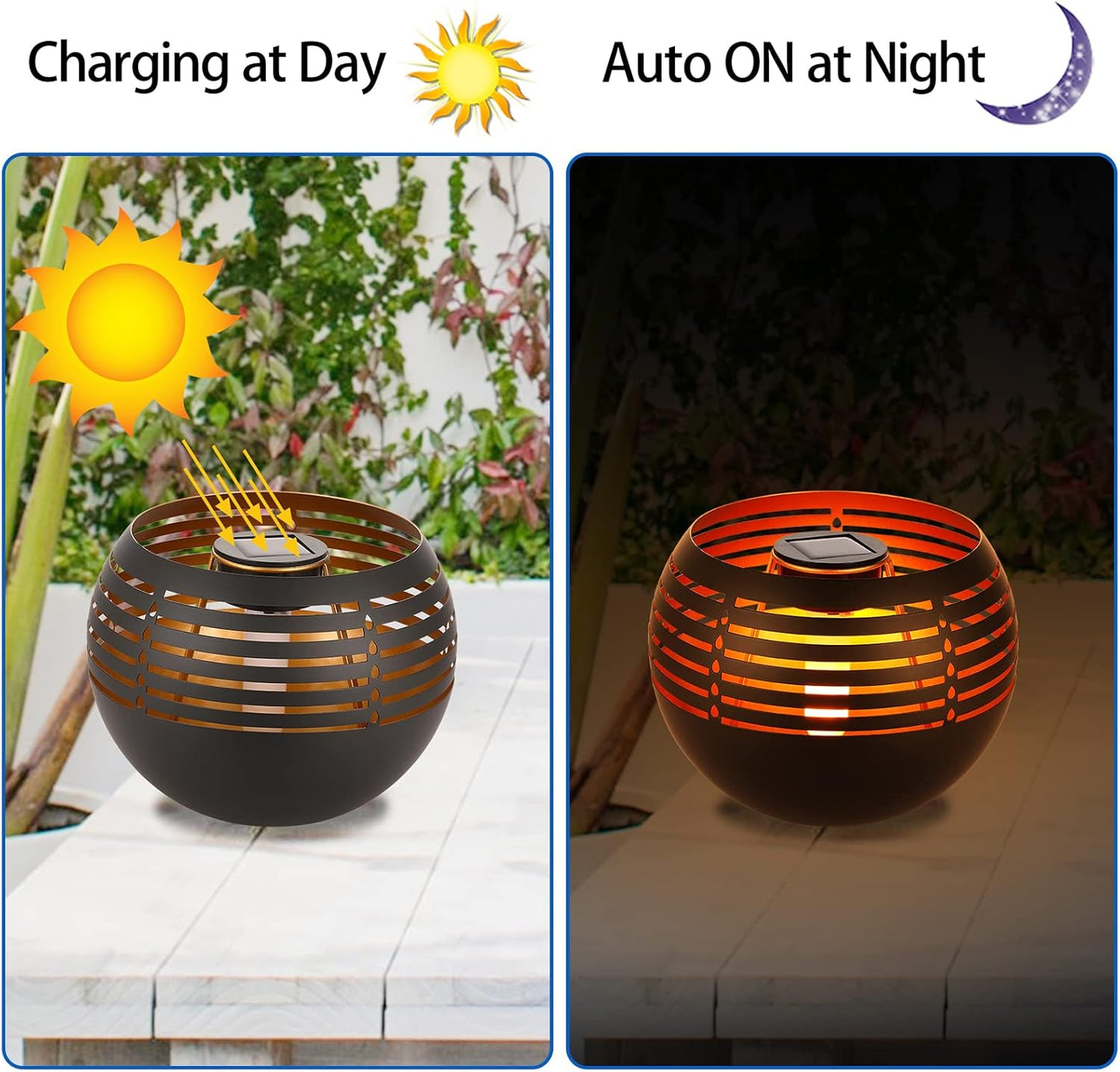Waterproof outdoor solar lanterns, solar table lamp for outdoor patio, metal pot with warm yellow dancing and flickering flame light, decorative LED table lamp for garden decor, landscape, yard - Image 5