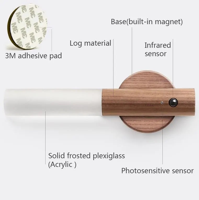 Night light with motion sensor, indoor lamp with LED, magnetic and portable lighting, no plug, USB charging function, wall lamp for hallway, bedroom, wardrobe, table, stairwell, cupboard, kitchen, etc., walnut - Image 5
