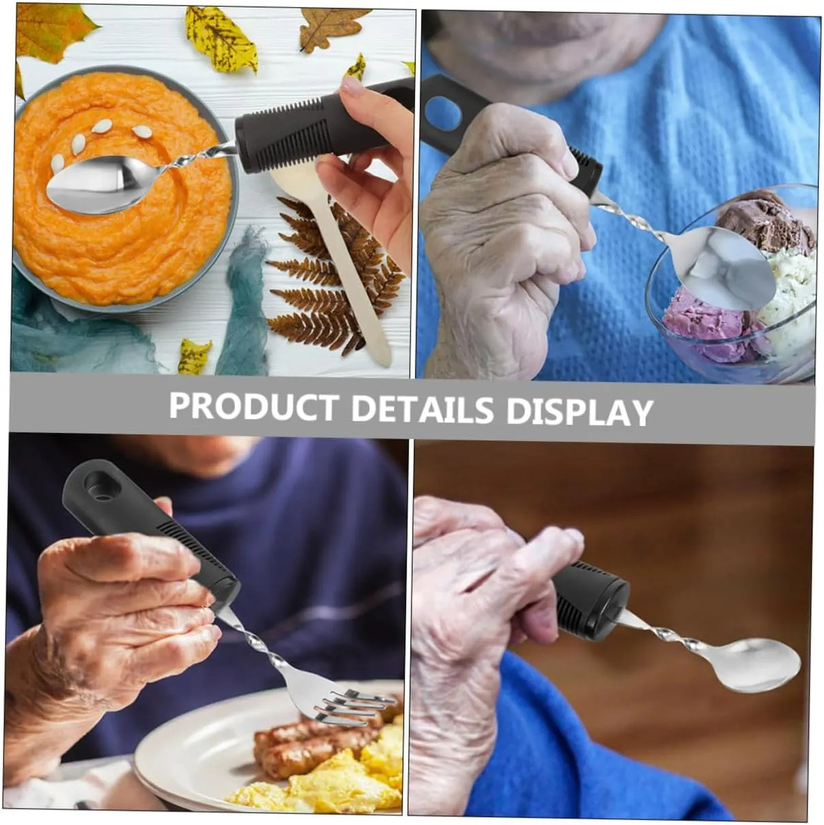 2 Sets Flexible Camping Utensils One-Handed Kitchen Gadgets Pan Disabled Tableware Non-Slip Tableware Adaptive Utensils Gadgets for Disabled Rubber Black - Image 5