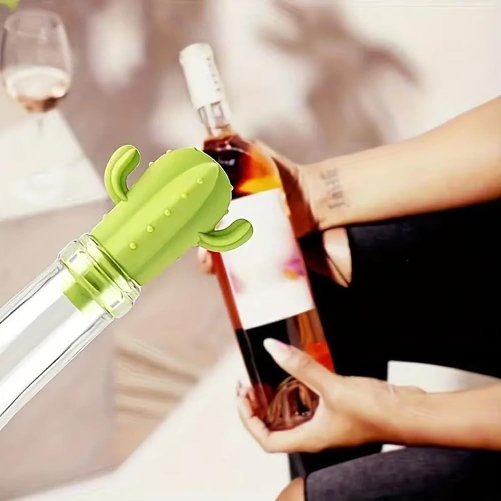 Fangxuee 4pcs Cactus Silicone Wine Stopper - Freshness Preservation Seal for Champagne & Red Wine Bottles, Beverage Accessory - Image 5