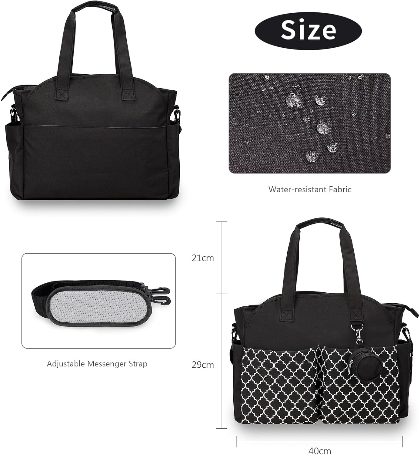 Baby Storage Bag - Multifunctional Diaper Bag with 13 Compartments - Including Special Pacifier Pocket - Large Capacity for All Baby Needs - Black - Image 5