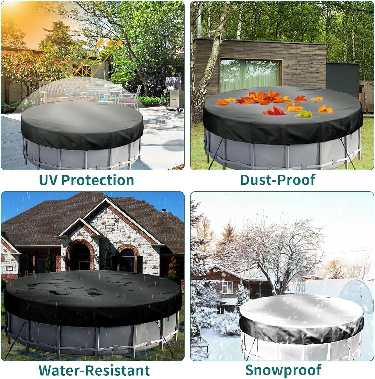 Round Pool Cover - Robust 420D Oxford Fabric Cover for Garden Pools with Drawstring - Waterproof Round Pool Cover with Winding Cord and Ground Pegs - 6 ft - Image 5
