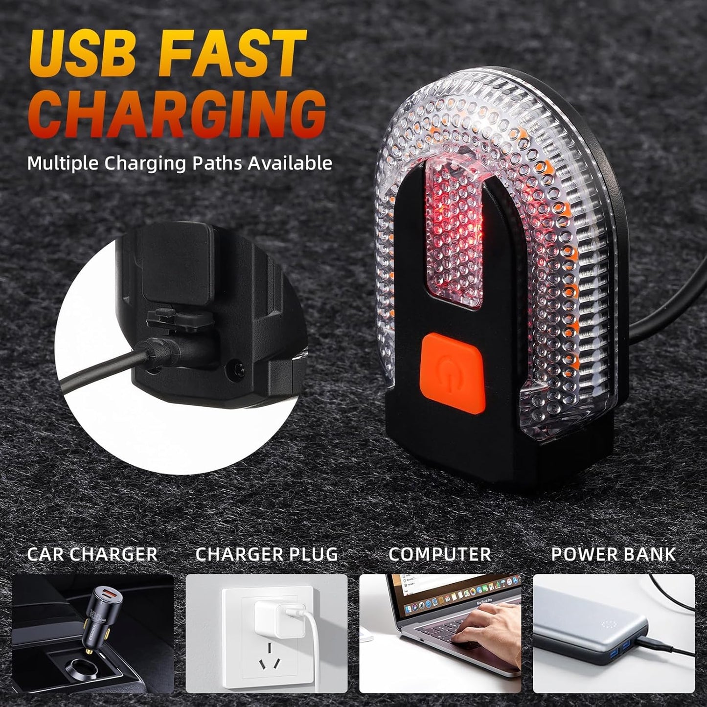 LED Bicycle Rear Light - with Turn Signal - Split Bicycle Rear Light - Bicycle Indicator Light USB Rechargeable - Suitable for Bicycles, Warning for Bicycle Safety Bicycle Light 5 Modes - Image 5