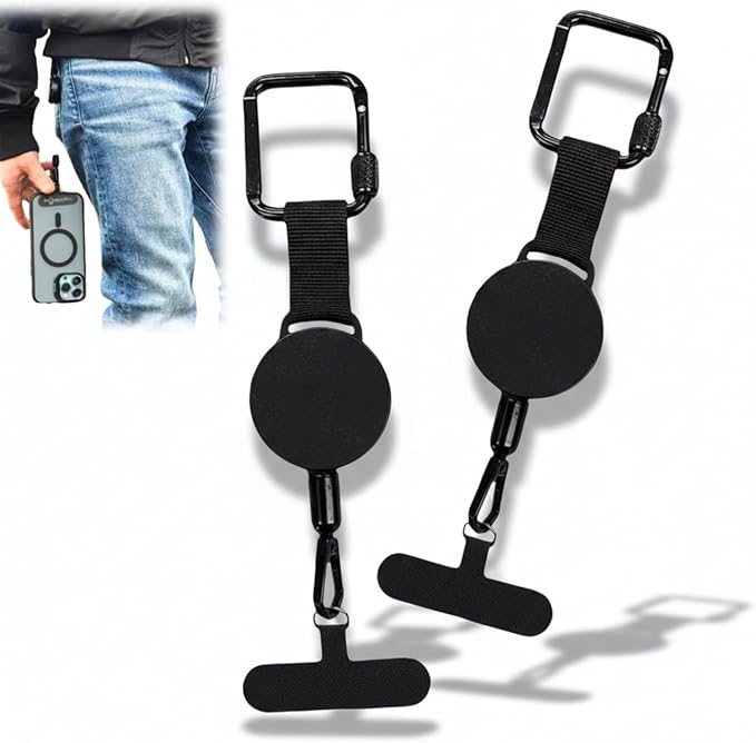 Anti-theft Phone Cord - Set of 2 - Retractable - With Belt Clip - Safety Cord for Smartphone - Black - Image 5