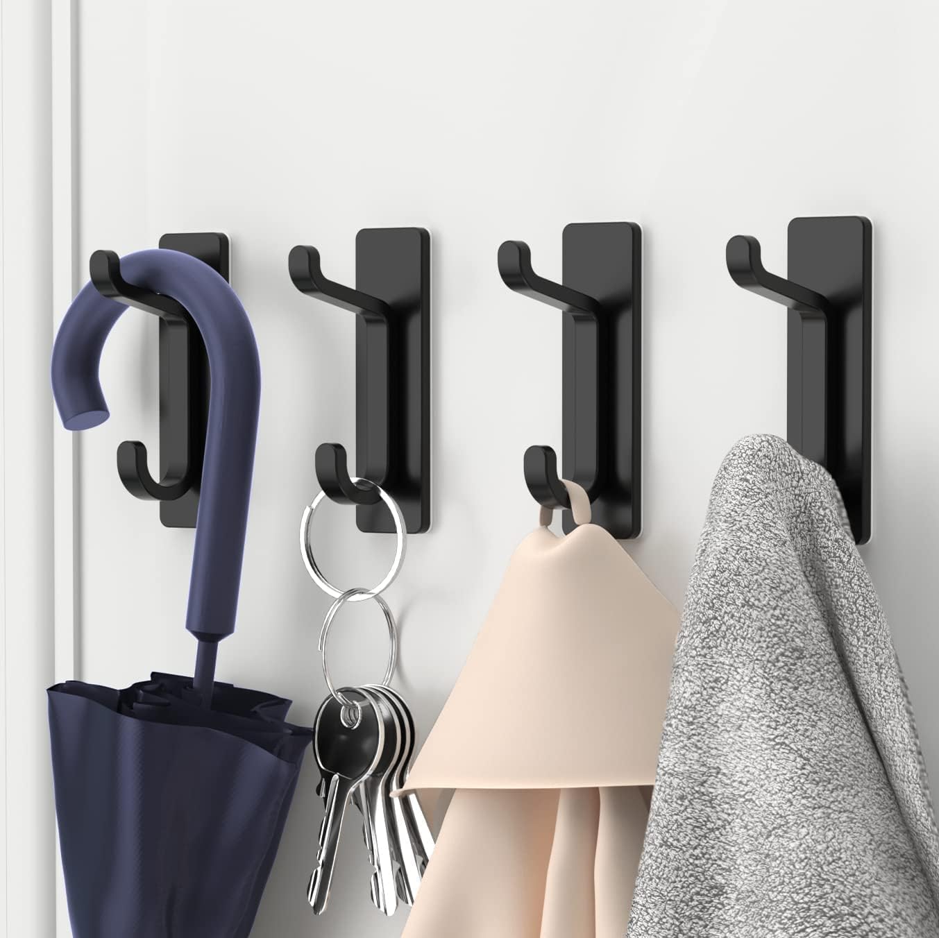 White Towel Hooks - Set of 6 - Self-Adhesive Wall Hooks - No Drilling Required - For Bathroom & Kitchen - Image 4