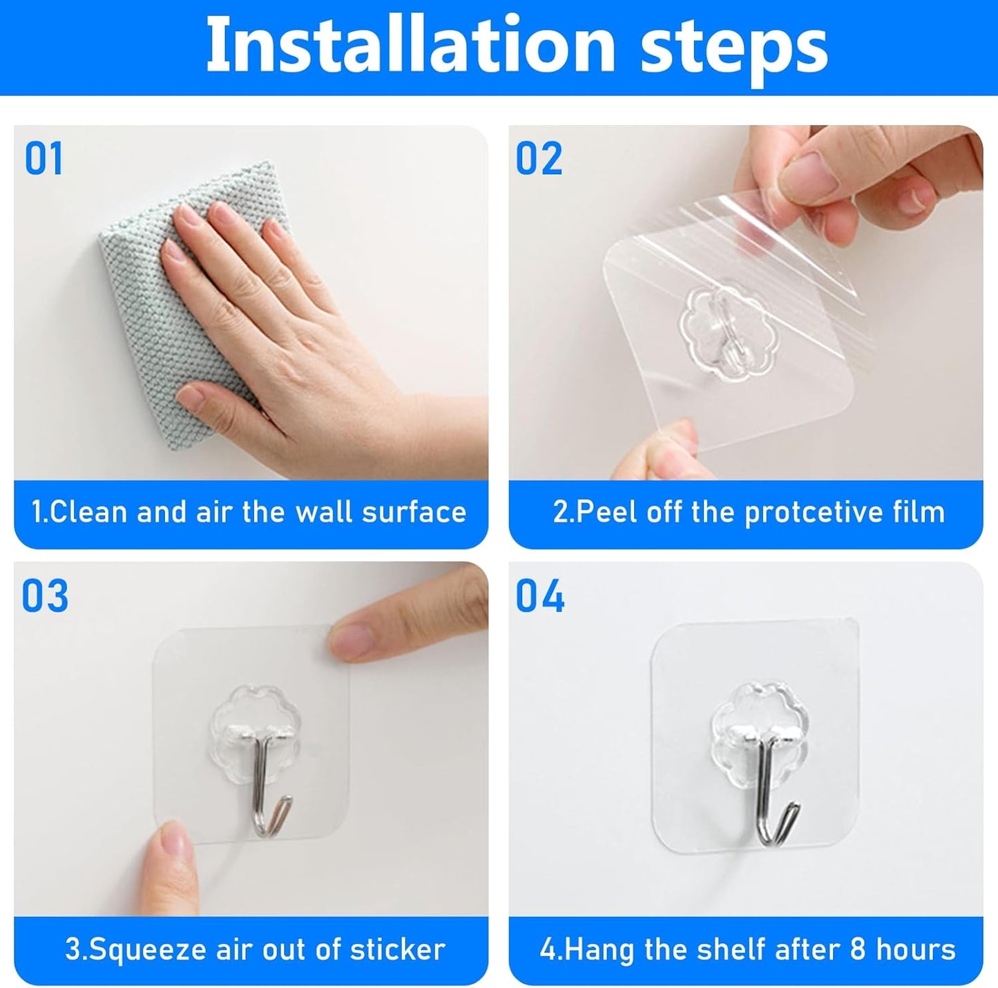 Self-Adhesive Hooks Transparent - Set of 30 - Wall Hooks No Drilling - For Bathroom & Kitchen - Image 5