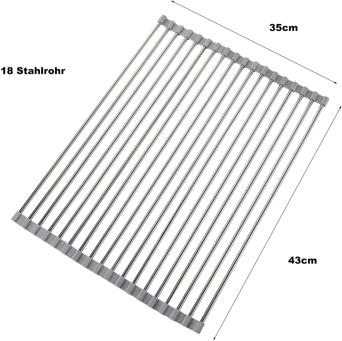 Roll-up Dish Draining Rack Grey - 43 x 35 cm - Sink Roll Mat - Draining Grid for Dishes & Vegetables - Image 3