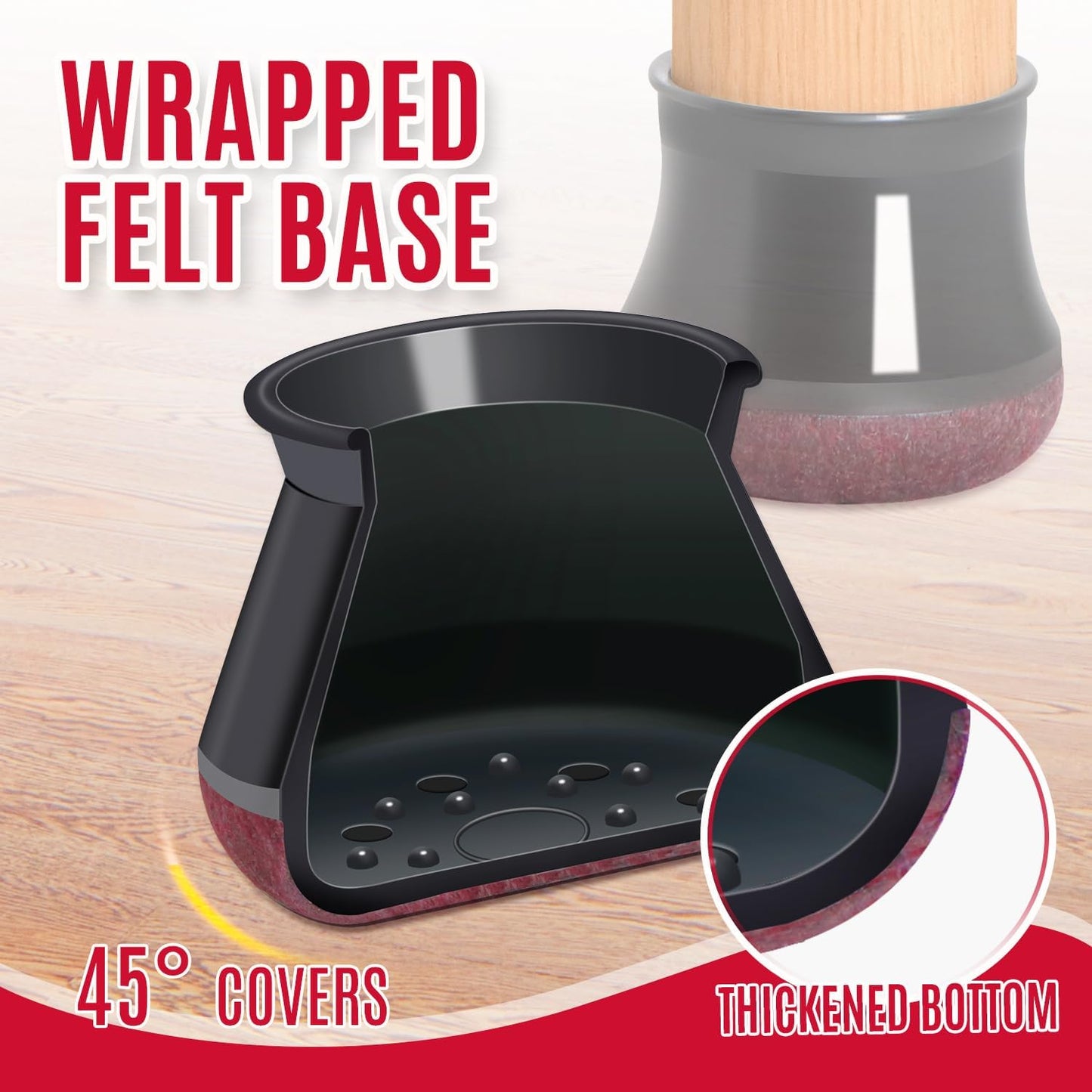 Black Chair Leg Caps - Set of 24 - Size M - Silicone Floor Protectors - Against Scratches and Noise - Image 5