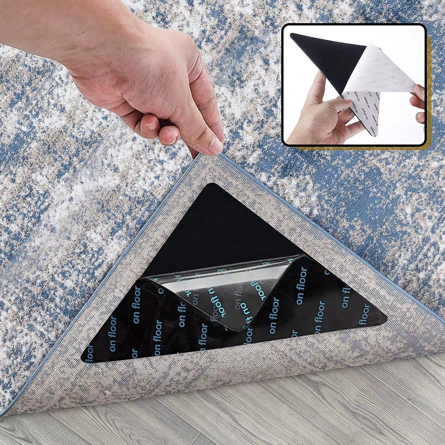 Rug Stoppers - Set of 4 - Anti-Slip for Carpet - Washable & Reusable - Triangular Black - Image 4