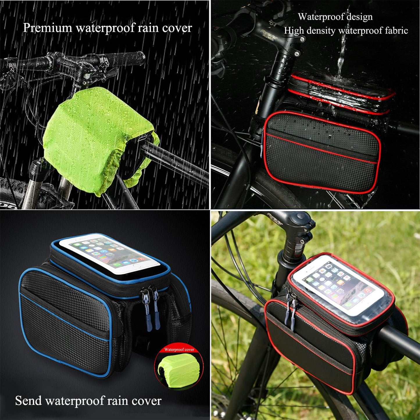 Bicycle Bag - Frame Bag - Bicycle Phone Holder - Top Tube Bag - Smartphone Holder - MTB Accessories - Road Bike - E-Bike - Waterproof - Touchscreen - Bicycle Accessories - Storage Bag - Bicycle Holder with Storage Space - Double Bag - Black - 1 piece - Image 8