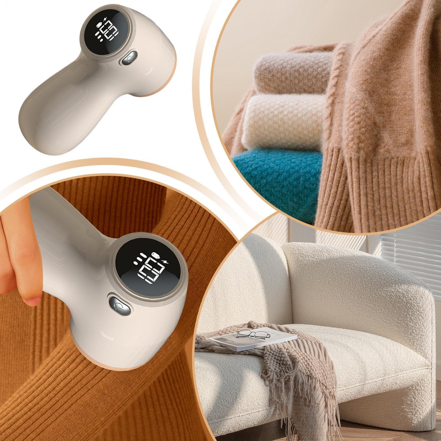 Lint Remover - Lint Trimmer - Lint Remover - Electric Lint Remover - Clothes Roller - Lint Brush - Rechargeable - LED Display - Cordless - Clothes Shaving - Lint Removal - Wool Comb - Beige - 1 Piece - Image 8