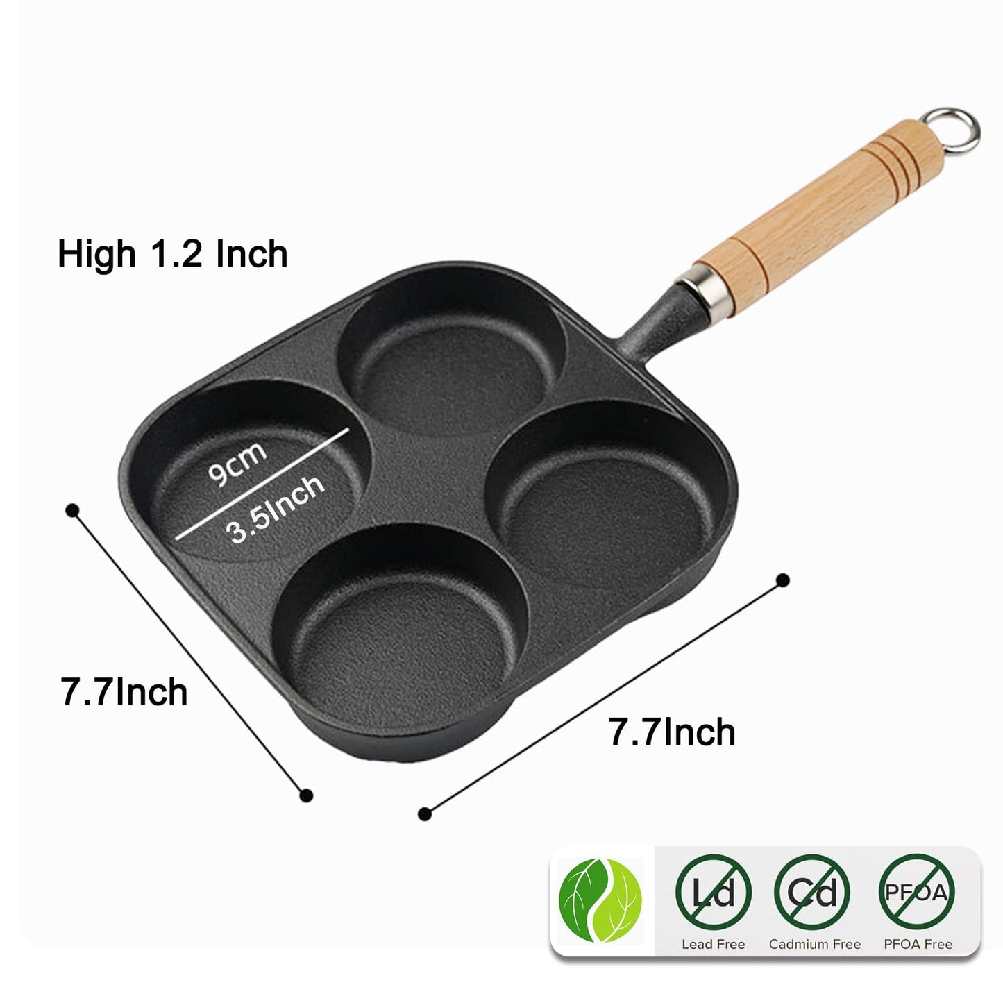 Egg Pan - Poffertjes Pan - Frying Pan - Pancake Pan - Hamburger Pan - 4 Hole Frying Pan - Fried Egg Pan - Induction - Non-Stick Coating - Omelet Pan - American Pancakes - Kitchen Utensils - Compartment Pan - Black - 1 Piece - Image 7